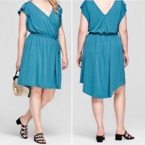 Ava & Viv Women's Laguna Teal Ruffle Sleeve Wrap Dres Plus Size 4X
